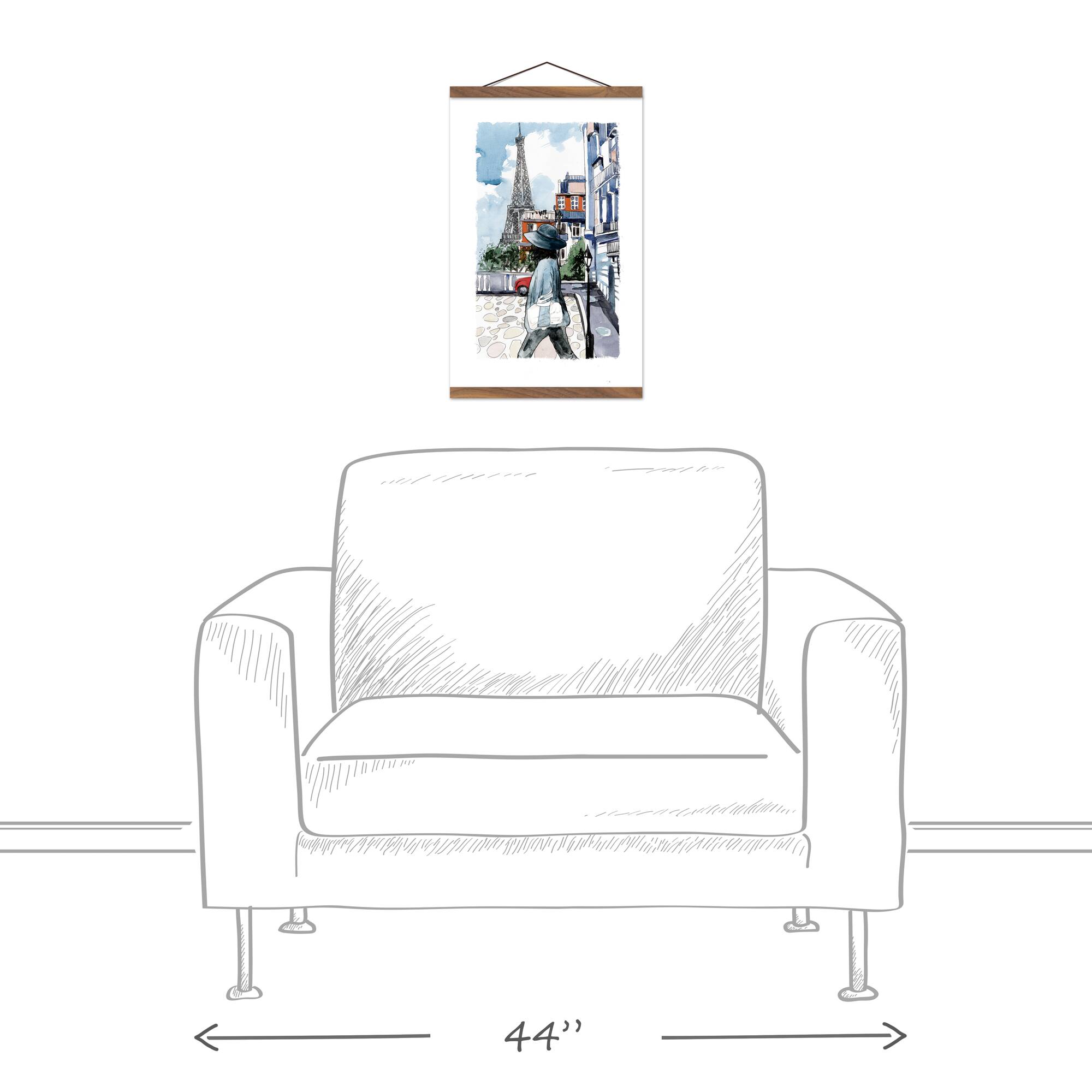 Parisian City Sketch Teak Hanging Canvas